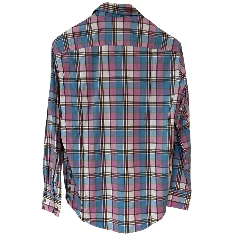 Peter Millar‎ Summer Comfort Performance Mens Pink Blue Plaid Button Up Shirt M